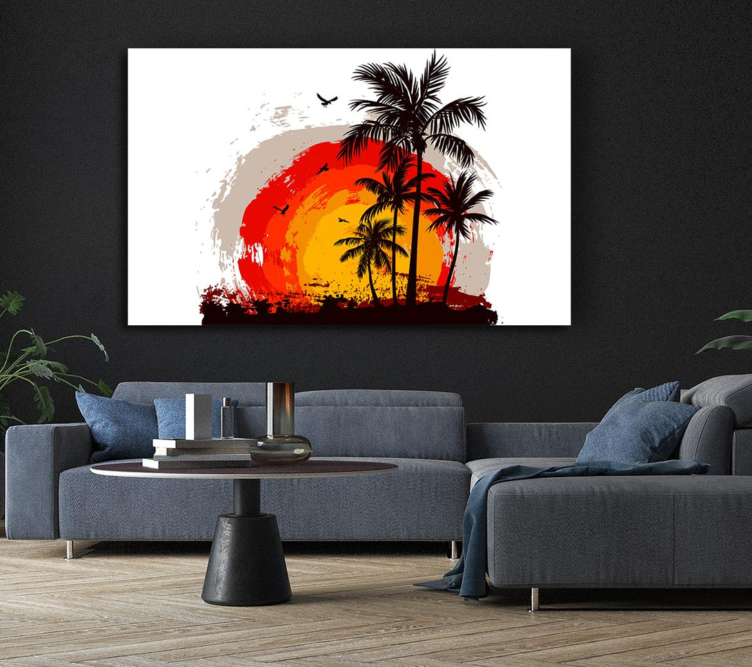  A Canvas Print of Impressionist Palm Tree Sun Canvas Wall Art