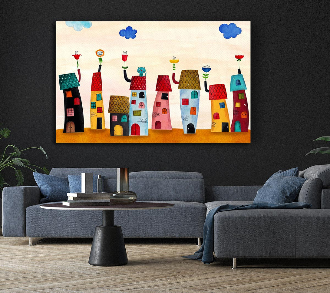  A Canvas Print of Flower Pot Houses Canvas Wall Art