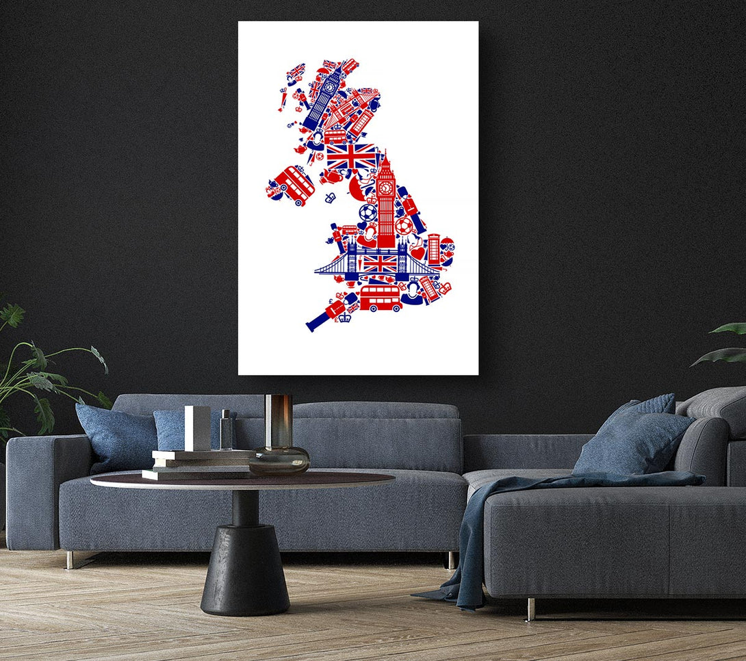  A Canvas Print of London Icons In The Shape Of The UK Canvas Art
