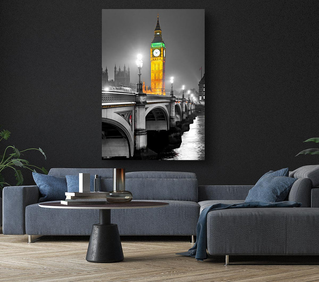  A Canvas Print of Golden Big Ben Over Tower Bridge Canvas Print
