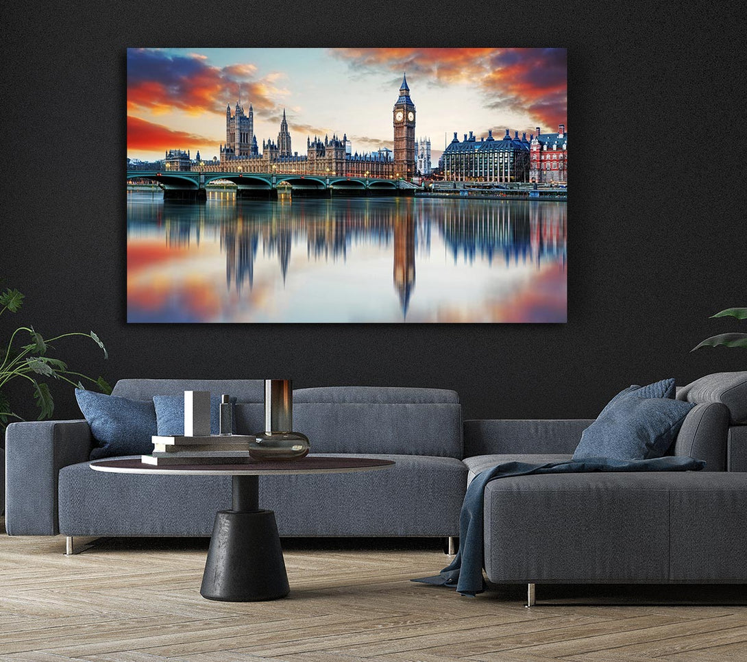  A Canvas Print of Stunning Reflections Of The Houses Of Parliament Canvas Art