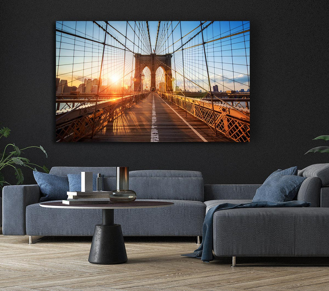  A Canvas Print of Sunset Through Brooklyn Bridge Canvas Print