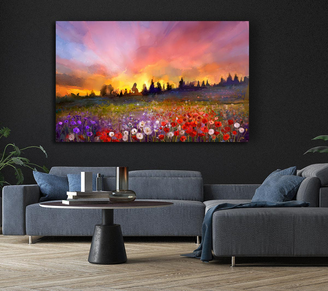  A Canvas Print of Sun Break Over The Wild Flowers Canvas Wall Art