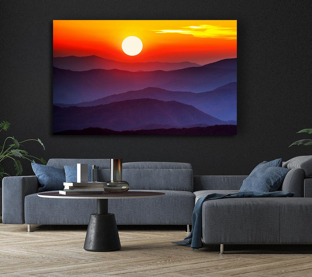  A Canvas Print of Blue Misty Mountain Sun 2 Canvas Wall Art