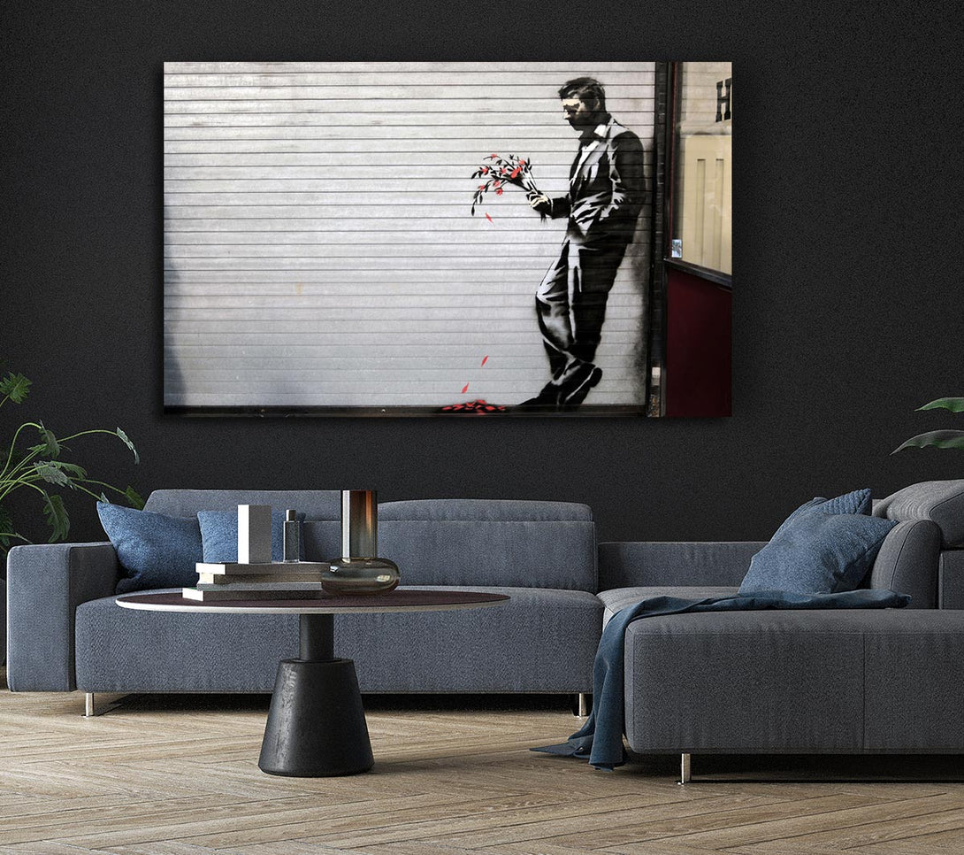  A Canvas Print of Banksy Flowers Man Canvas Art