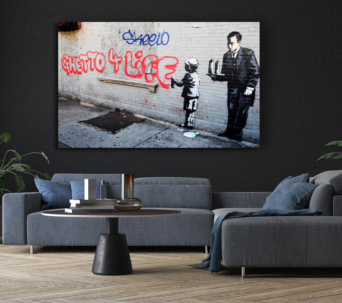  A Canvas Print of Banksy Ghetto For Life Canvas Print