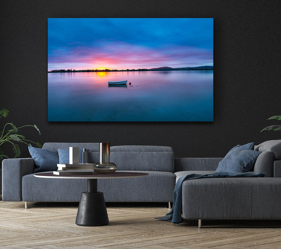  A Canvas Print of Small row boat on calm lake Canvas Wall Art