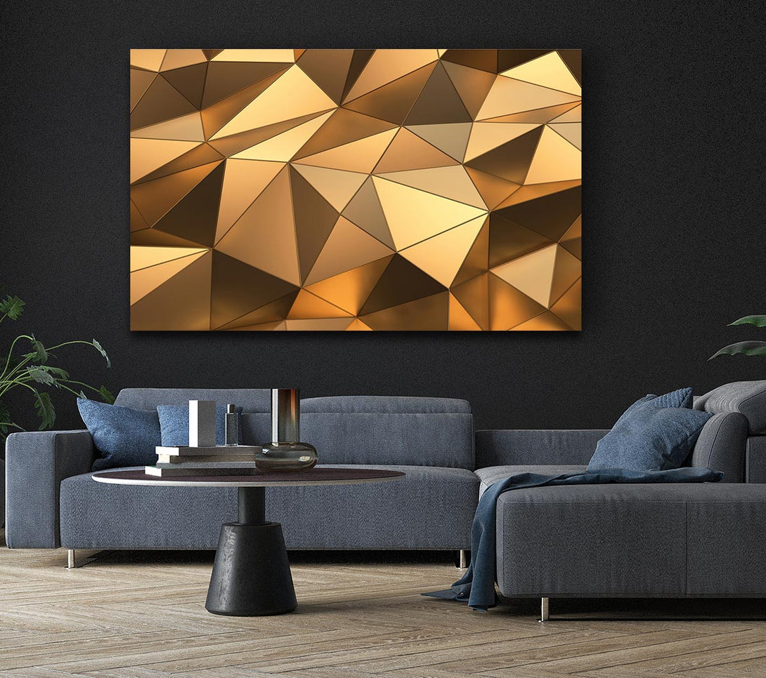  A Canvas Print of Gold Geometric Triangles shining Canvas Wall Art