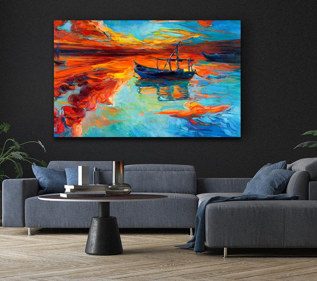 A Canvas Print of Row boat on the horizon of colour Canvas Art