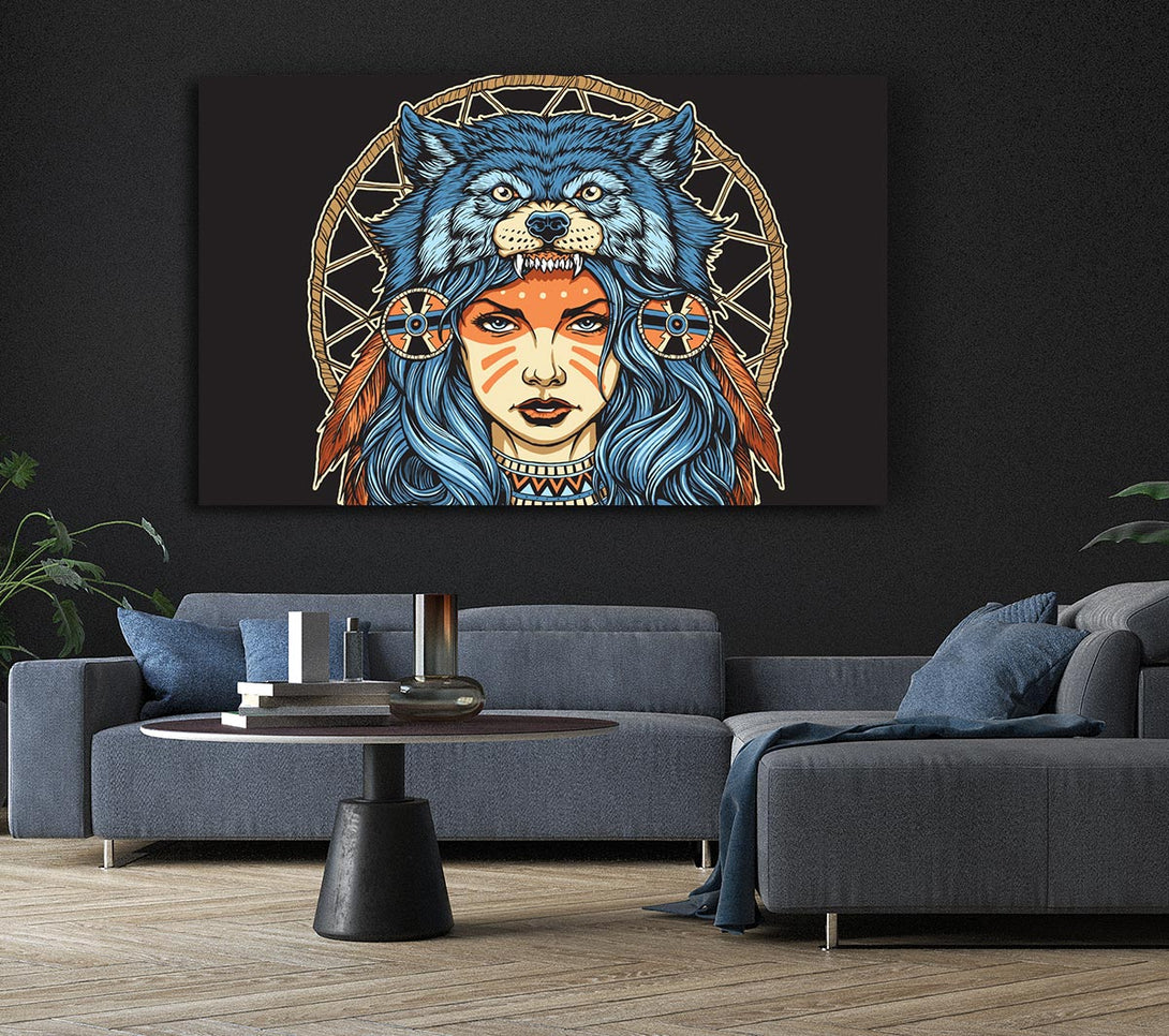  A Canvas Print of Wolf Head Woman Canvas Wall Art