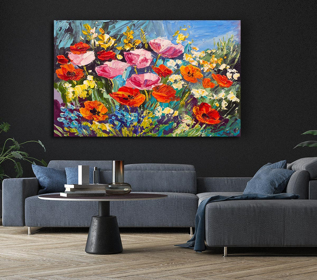  A Canvas Print of Mixed Poppies In The Sun Canvas Wall Art