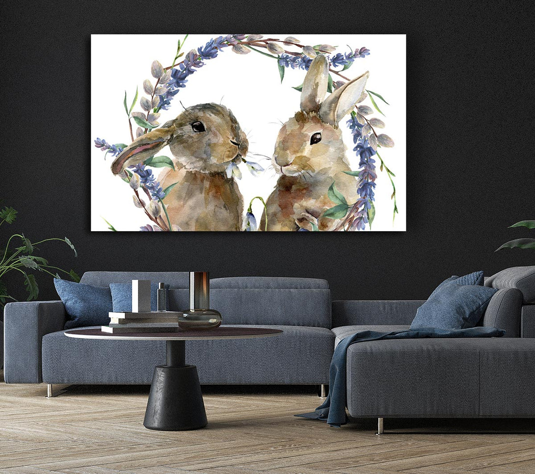  A Canvas Print of Two Watercolour Rabbits Canvas Art
