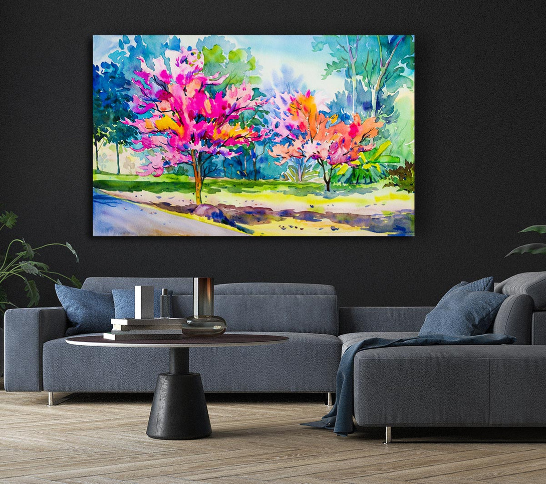  A Canvas Print of Vibrant Trees In Green Forest Canvas Art