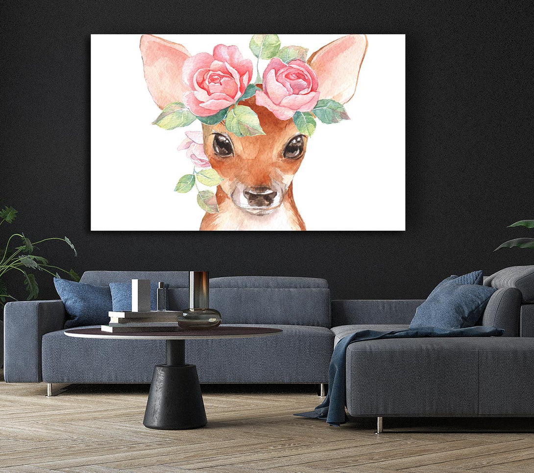  A Canvas Print of Water Colour Floral Deer Canvas Wall Art