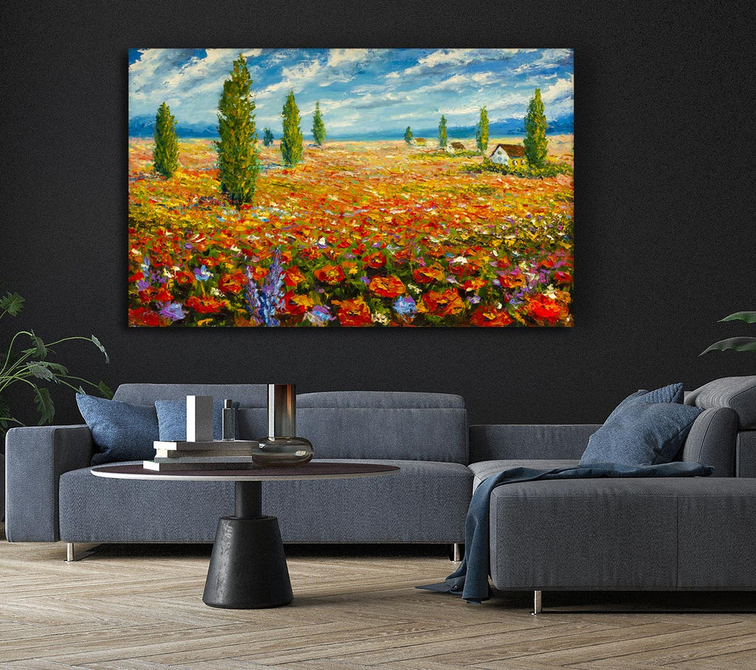  A Canvas Print of Field Of Trees And Flowers Canvas Art