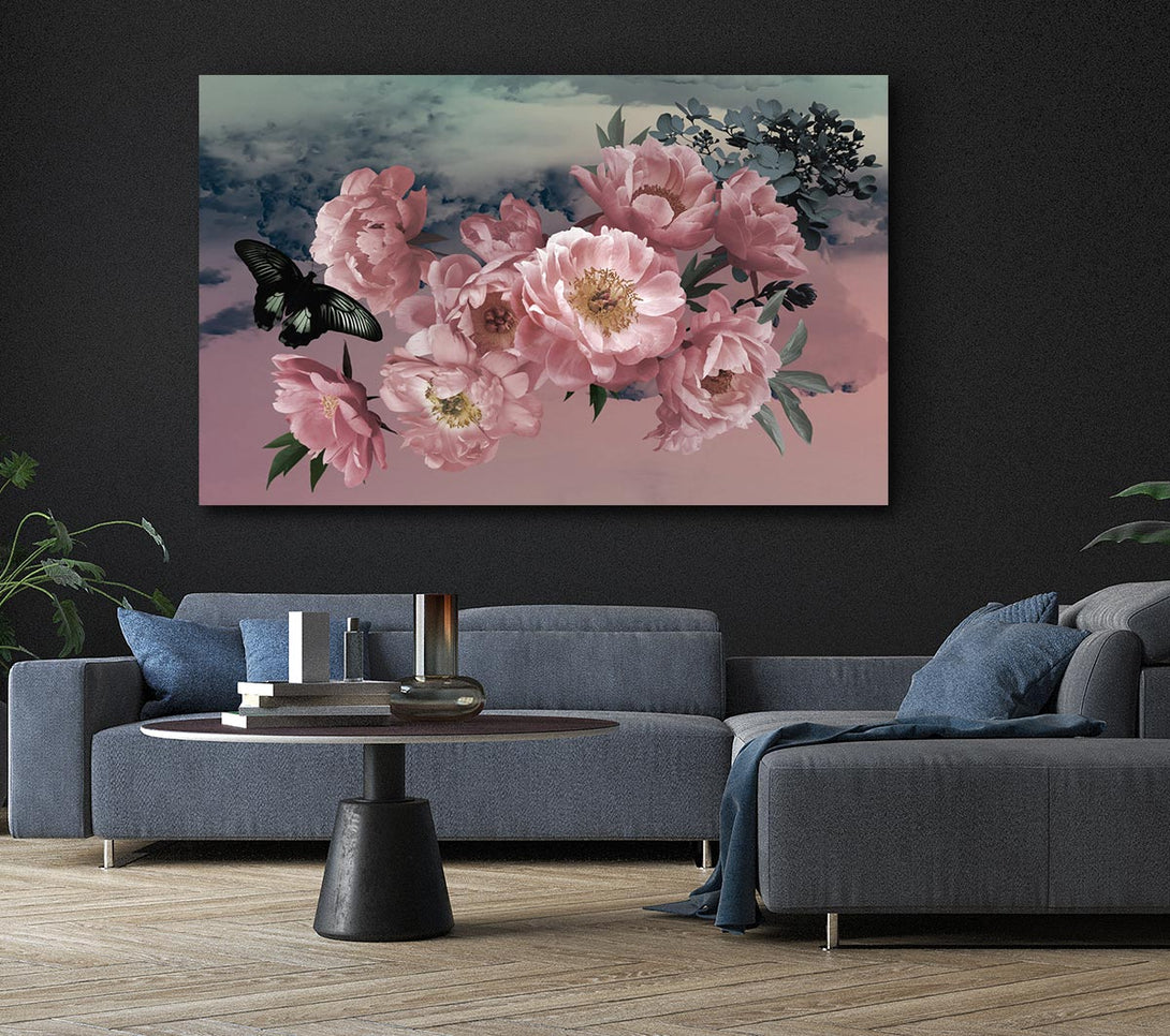 Picture of Cloudy Butterfly Flowers Canvas Print Wall Art