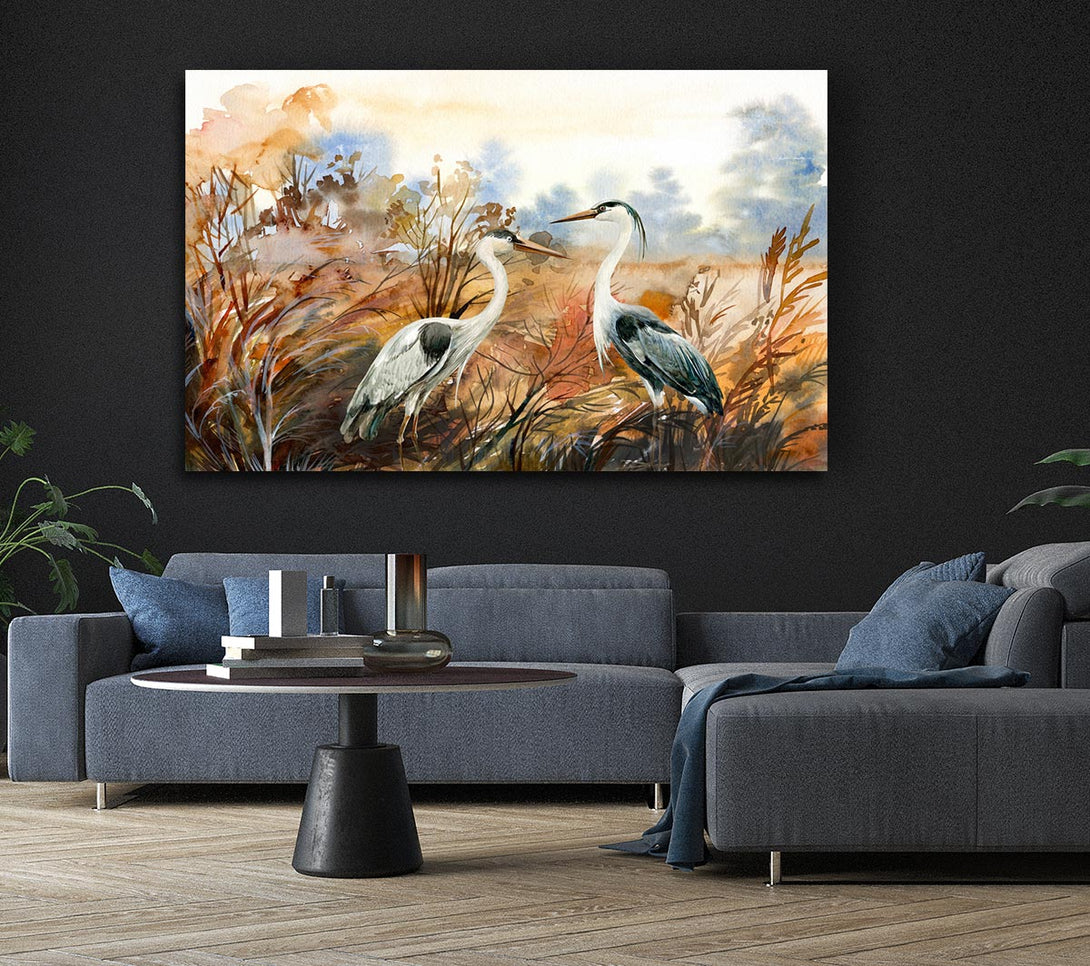  A Canvas Print of Herons In The Pond Canvas Wall Art