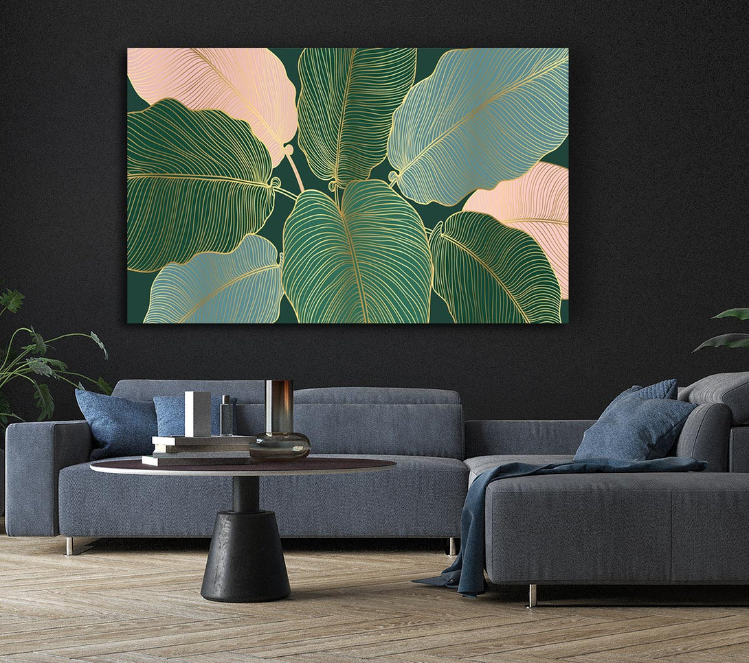  A Canvas Print of Palm Leaf Gold Lines Canvas Wall Art