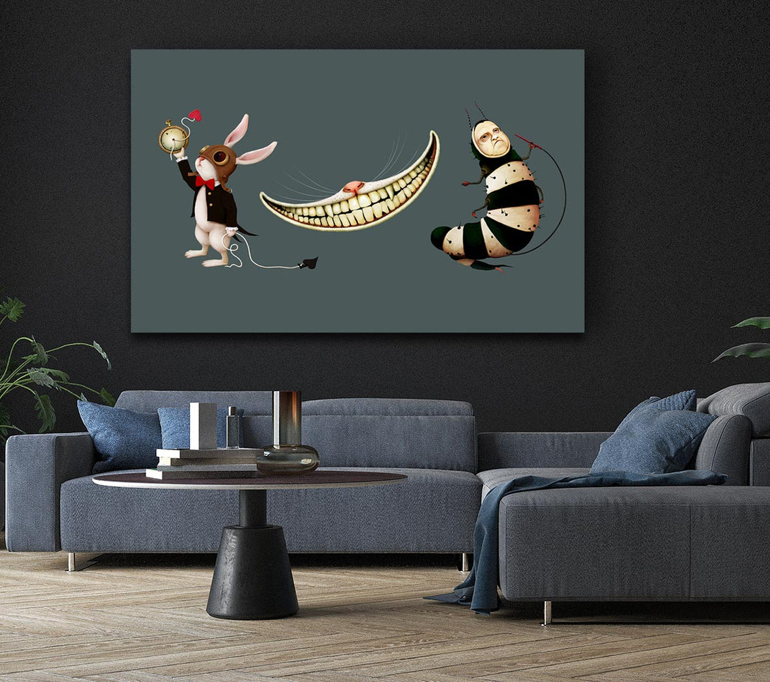  A Canvas Print of Alice In Wonderland Rabbit Cat And Caterpillar Canvas Art