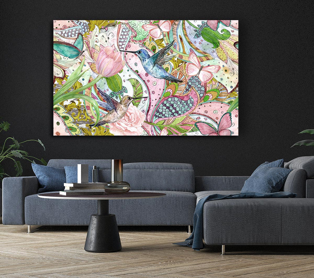  A Canvas Print of Hummingbird Paradise Pattern Canvas Art
