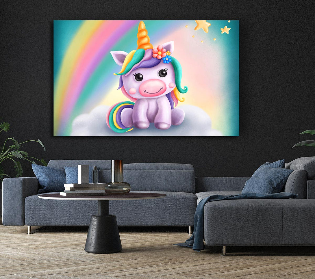  A Canvas Print of Unicorn Rainbow Happy Canvas Print