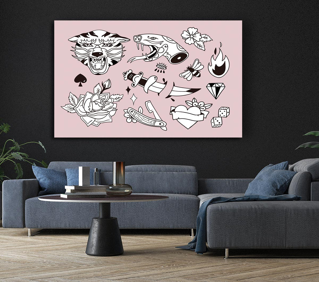 A Canvas Print of Tattoo Flash Design Dagger Canvas Print
