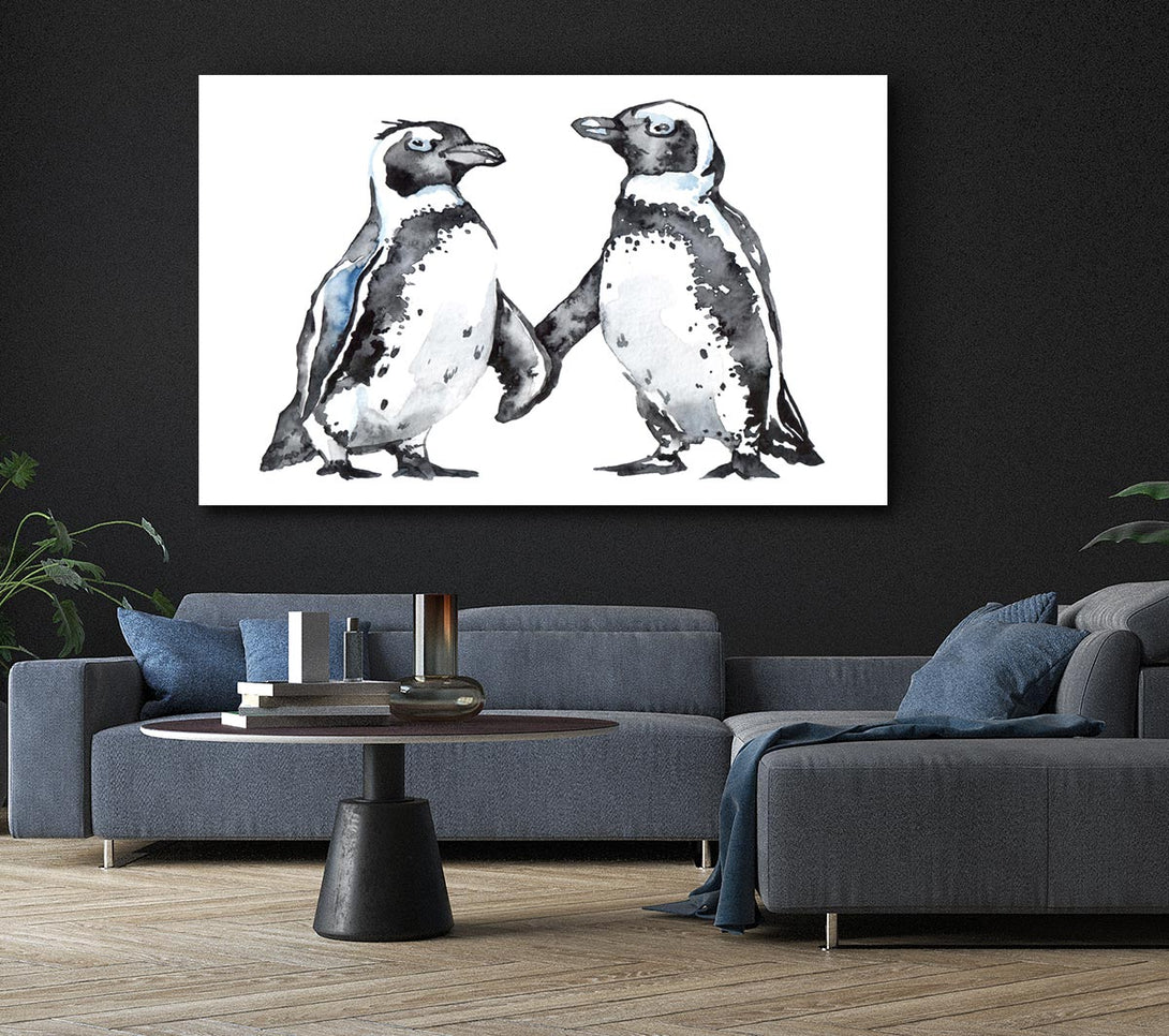  A Canvas Print of Two Penguins Shaking Canvas Print