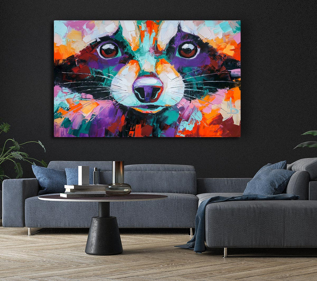  A Canvas Print of Racoon Vivid Face Canvas Art