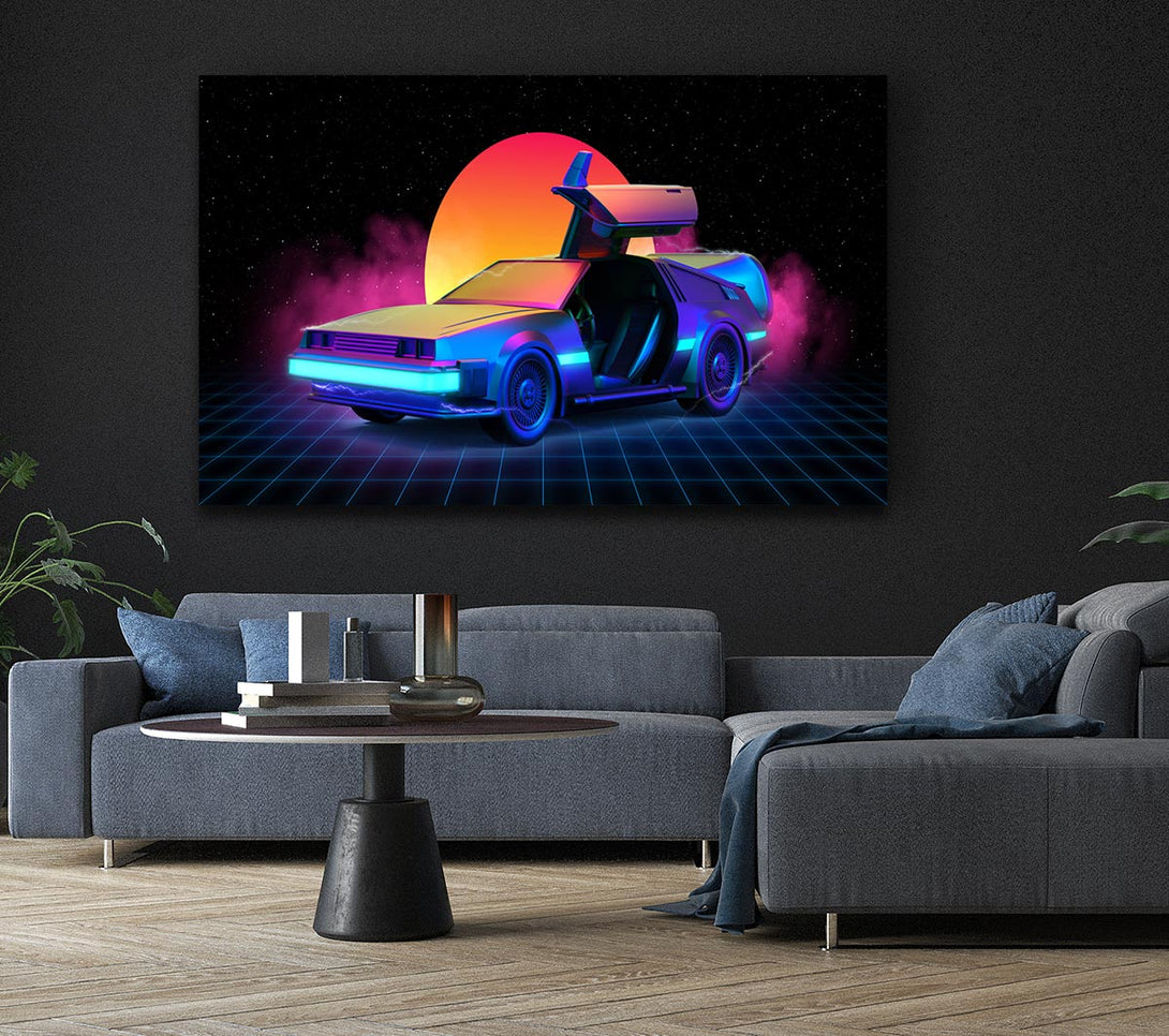  A Canvas Print of Delorean Smoke Sunrise Canvas Art