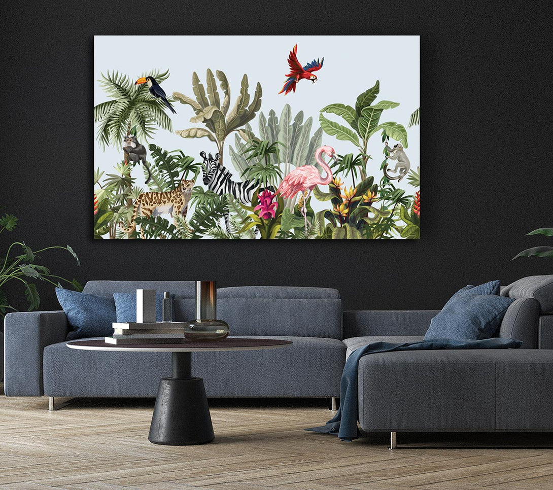  A Canvas Print of Jungle Paradise Animals Canvas Wall Art