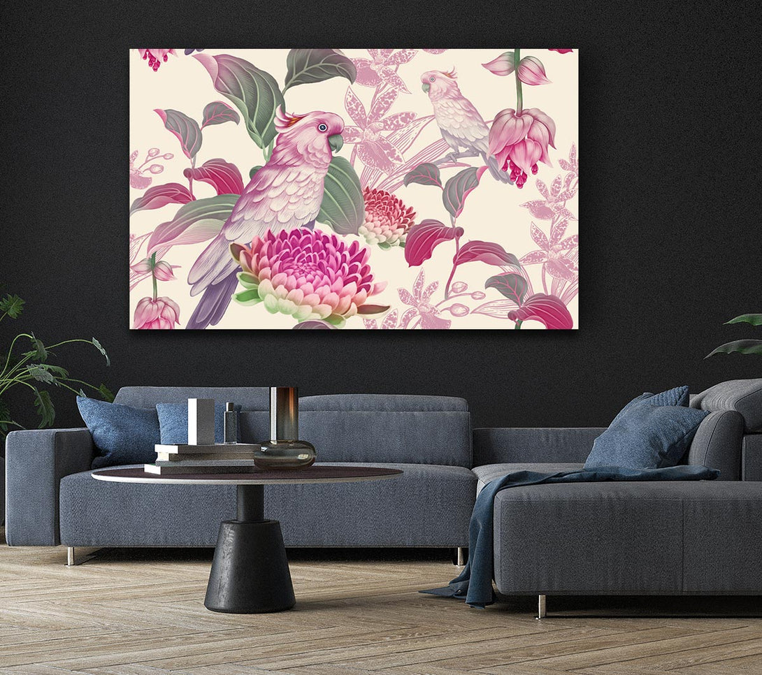  A Canvas Print of The Parrot Is Of Floral Pattern Canvas Art