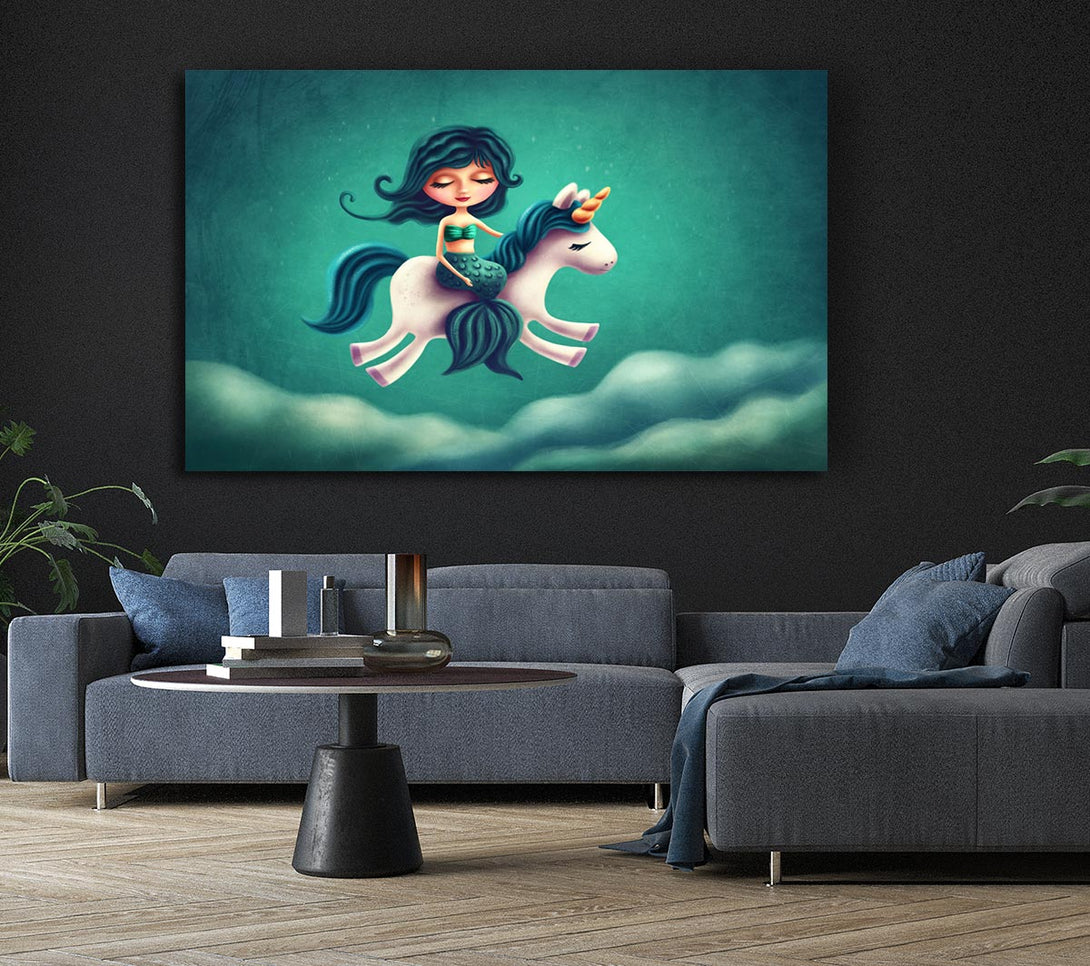  A Canvas Print of Mermaid Riding A Unicorn Canvas Art