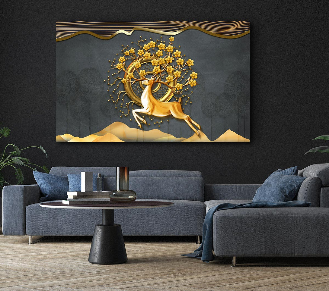  A Canvas Print of The Gold Flower Stag Tree Canvas Wall Art
