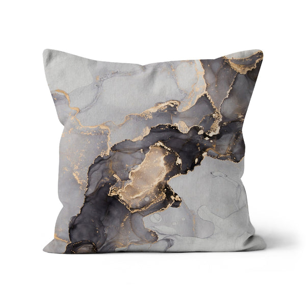 Abstraktes Kissen in Schwarz und Gold mit Rauch